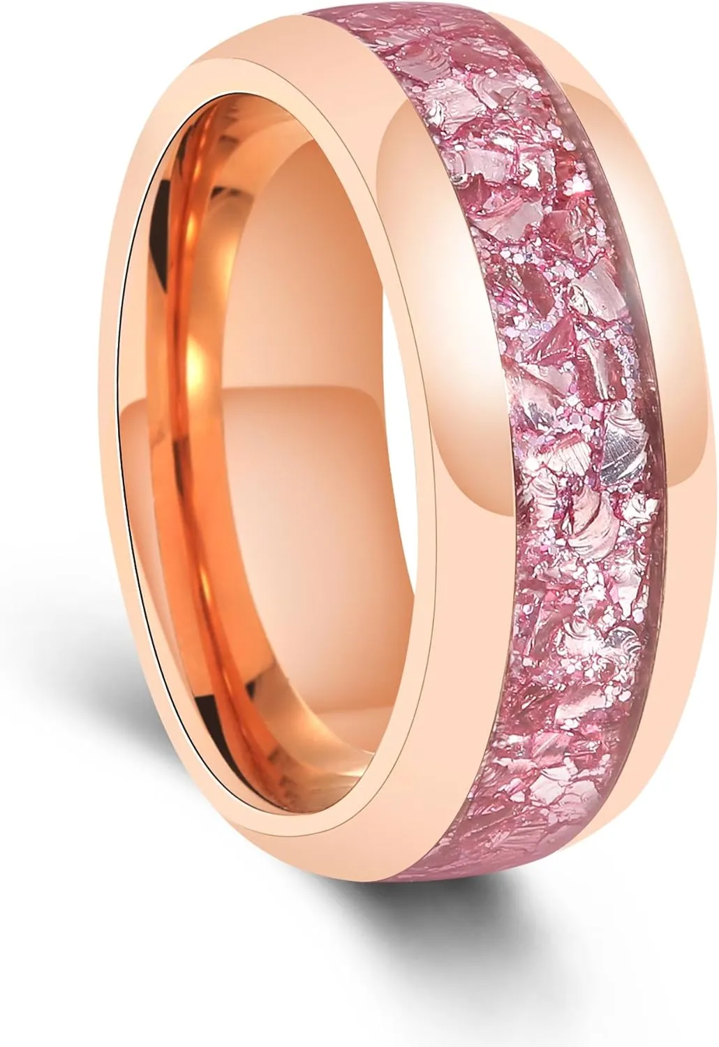 8mm Black Gold or Rose Gold Plated Tungsten Rings for Men - Eternity Pink/Green/Red Birthstone Mens Tungsten Wedding Bands with Gold Foil Leaf - Unique Gothic Daily Wear Promise Rings for Him Size 7-14