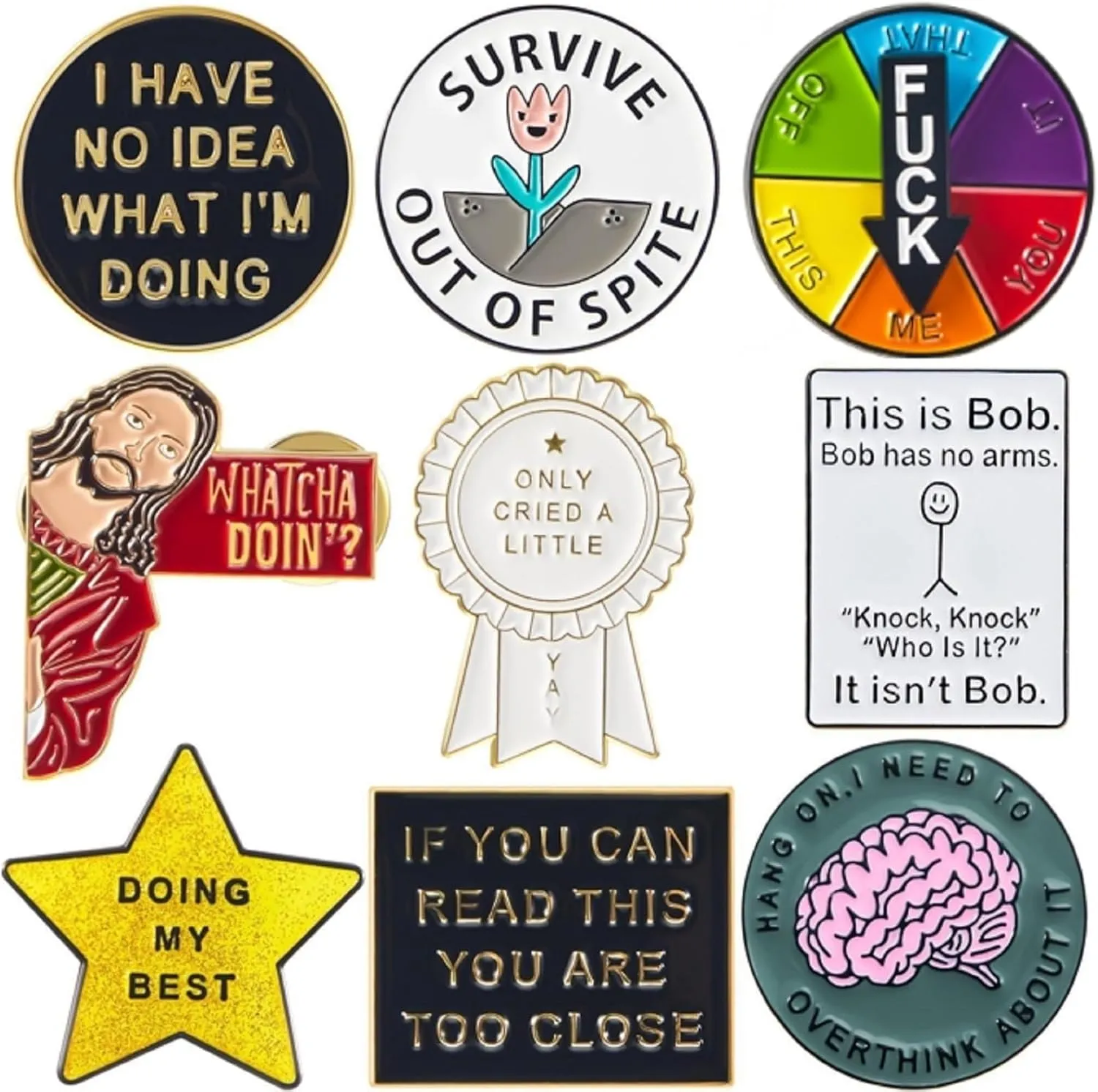 9 Pcs Funny Enamel Pins Set Design Novel Brooch Pins for Backpacks Badges Hats Bags Lapel Funny Accessory for Women Men Gift