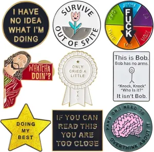 9 Pcs Funny Enamel Pins Set Design Novel Brooch Pins for Backpacks Badges Hats Bags Lapel Funny Accessory for Women Men Gift