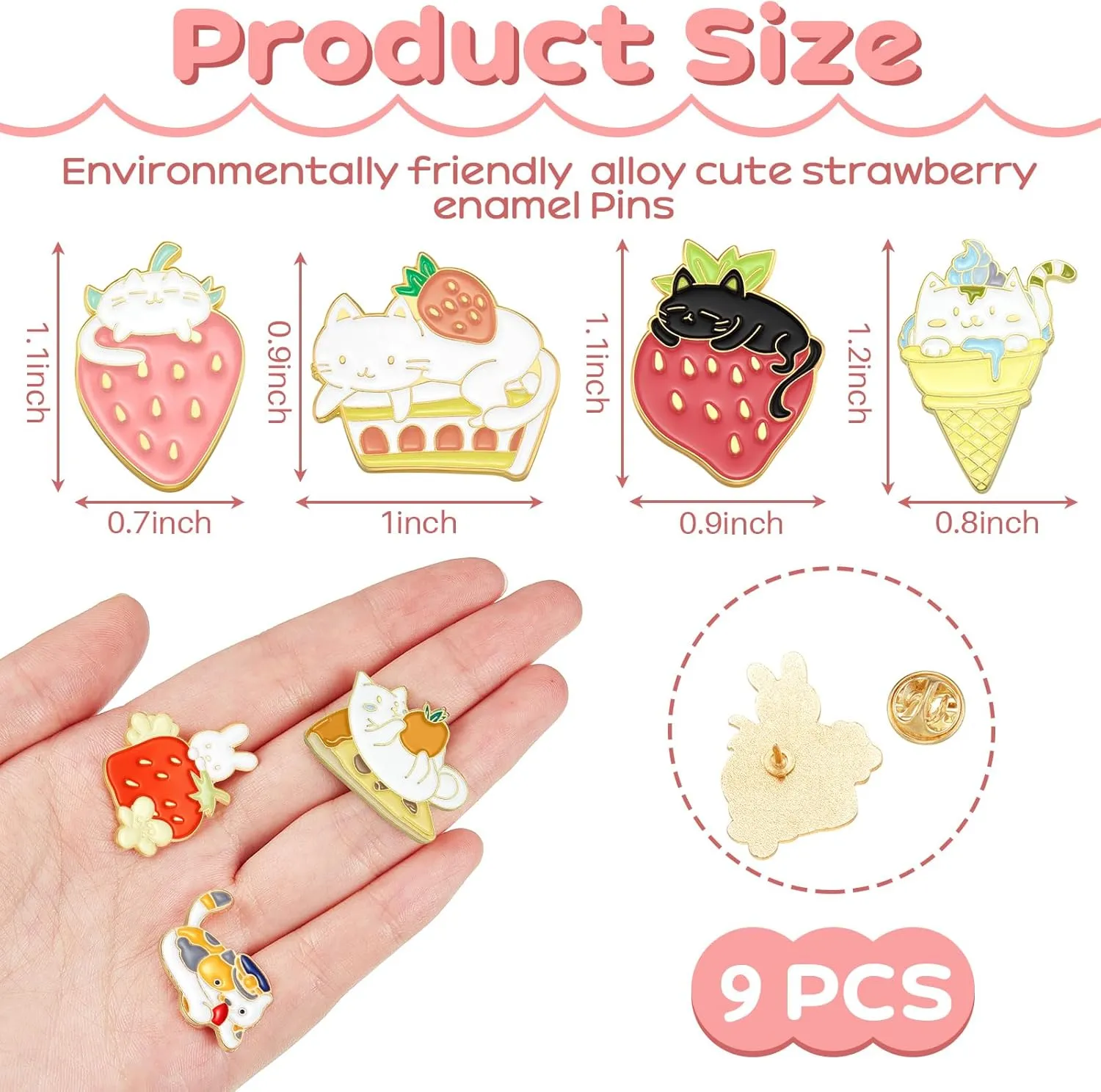 9 Pieces Cat Backpack Pins Kawaii Cute Pins Rabbit Cat Lapel Brooches Badges for Clothing Backpacks