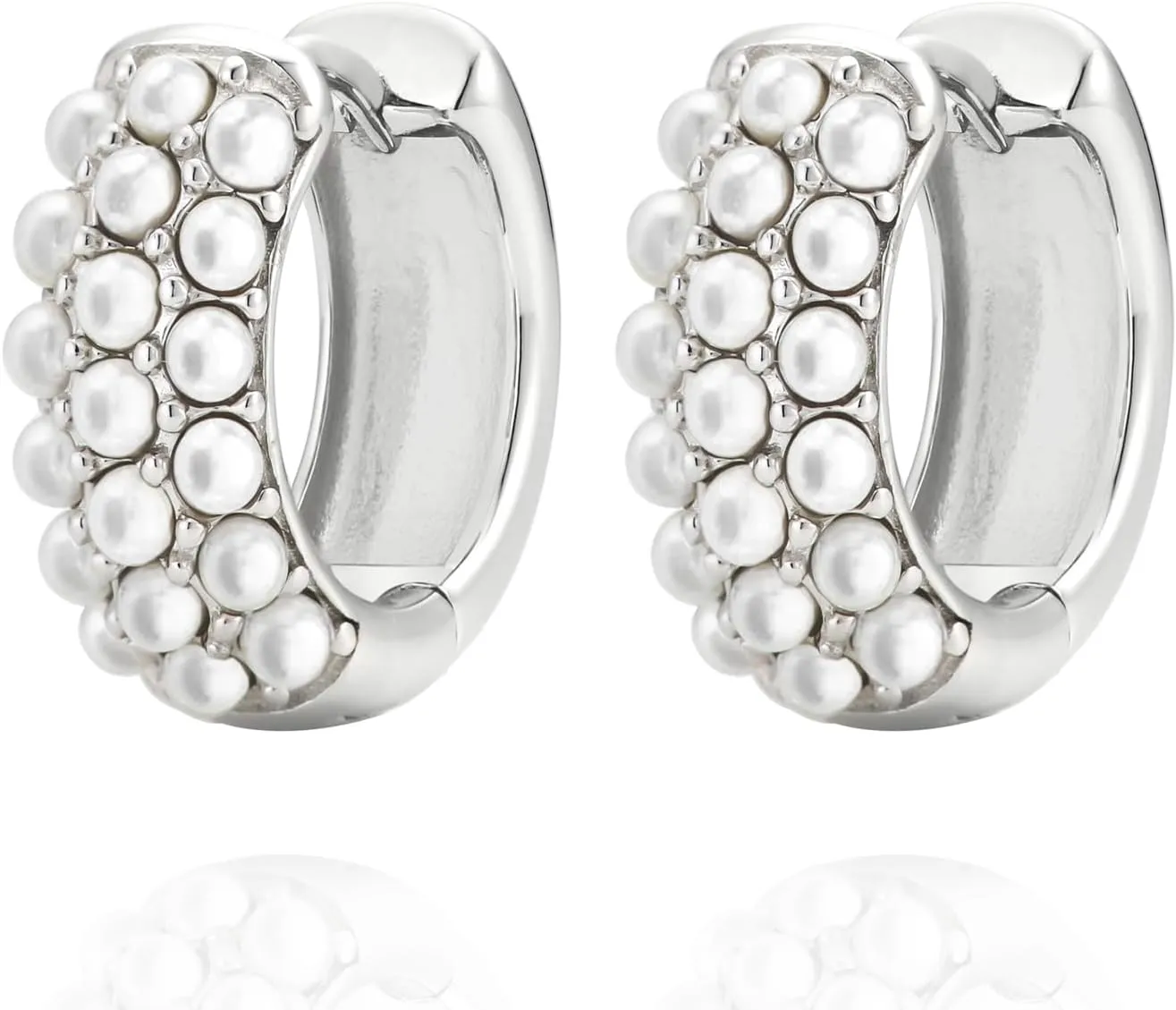 925 Sterling Silver 14K Gold Plated Elegant Shell Pearl Hoop Earrings