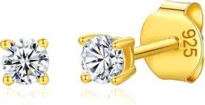 925 Sterling Silver 4 Prong Cubic Zirconia Stud Earrings for Women, Hypoallergenic, Sizes 2mm-6mm