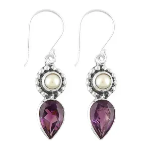 925 Sterling Silver Amethyst & Pearl Earrings, Tear Drop Dangle Earring, February Birthstone, Natural Gemstones Dainty Statement Jewelry, Bridal Wedding Handmade Gift for Women