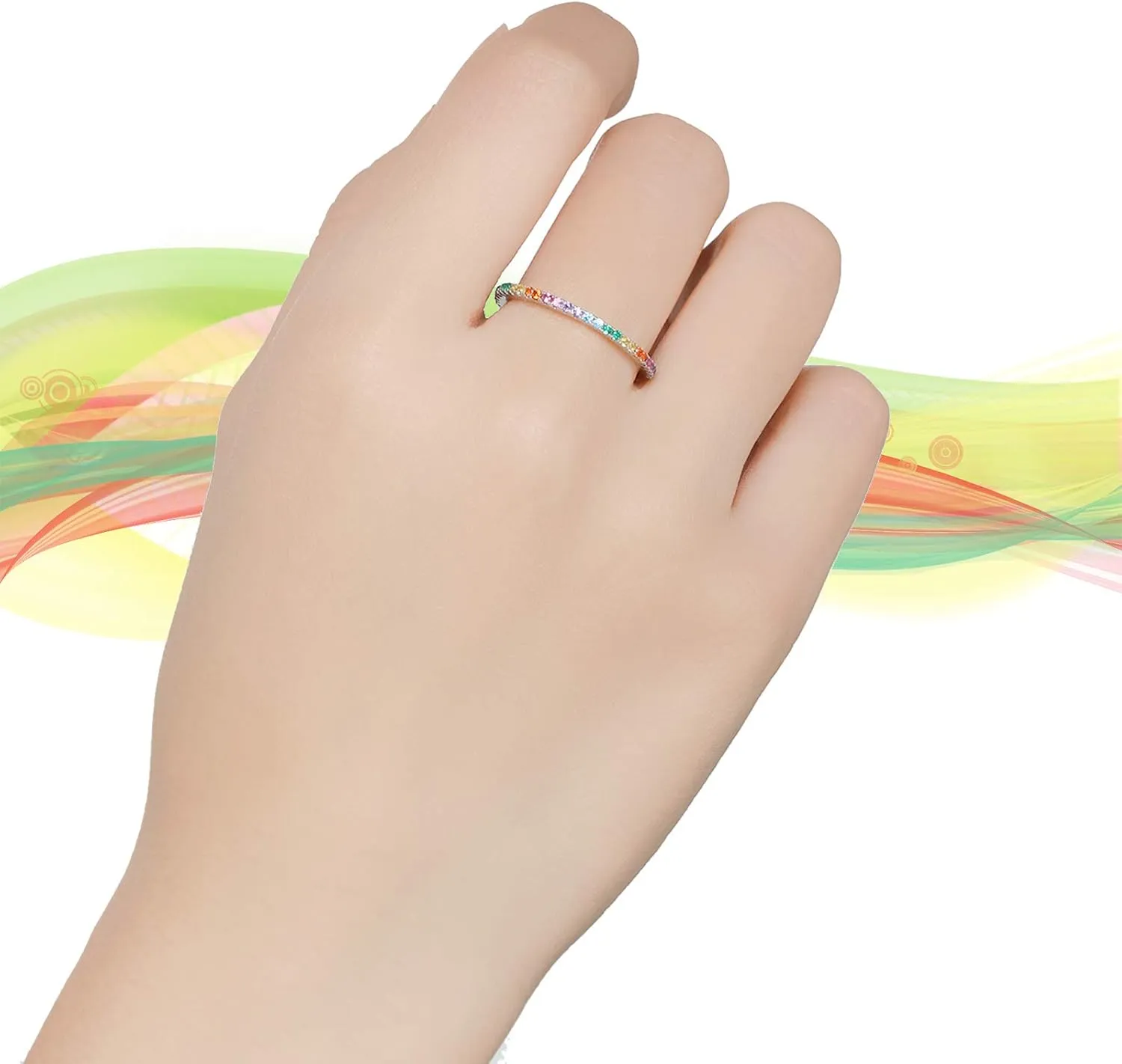 925 Sterling Silver Colorful Ring, Colorful CZ Simulated Diamond Band Ring for Anniversary Promise Wedding Engagement, Jewellery Gifts for Women Ladies