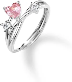 925 Sterling Silver Couple Ring, Fashionable and Versatile Pink Zircon and Star Style Men's and Women's Rings