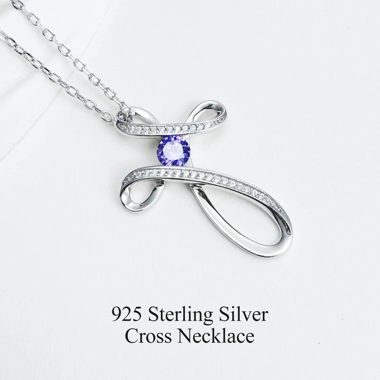 925 Sterling Silver Cross Necklace for Women, womens Elegant CZ Pendant Necklaces, Cubic Zirconia Celtic Crosses Jewelry, Hypoallergenic Trendy Birthday Baptism Confirmation Gift for Wife Mom Daughter