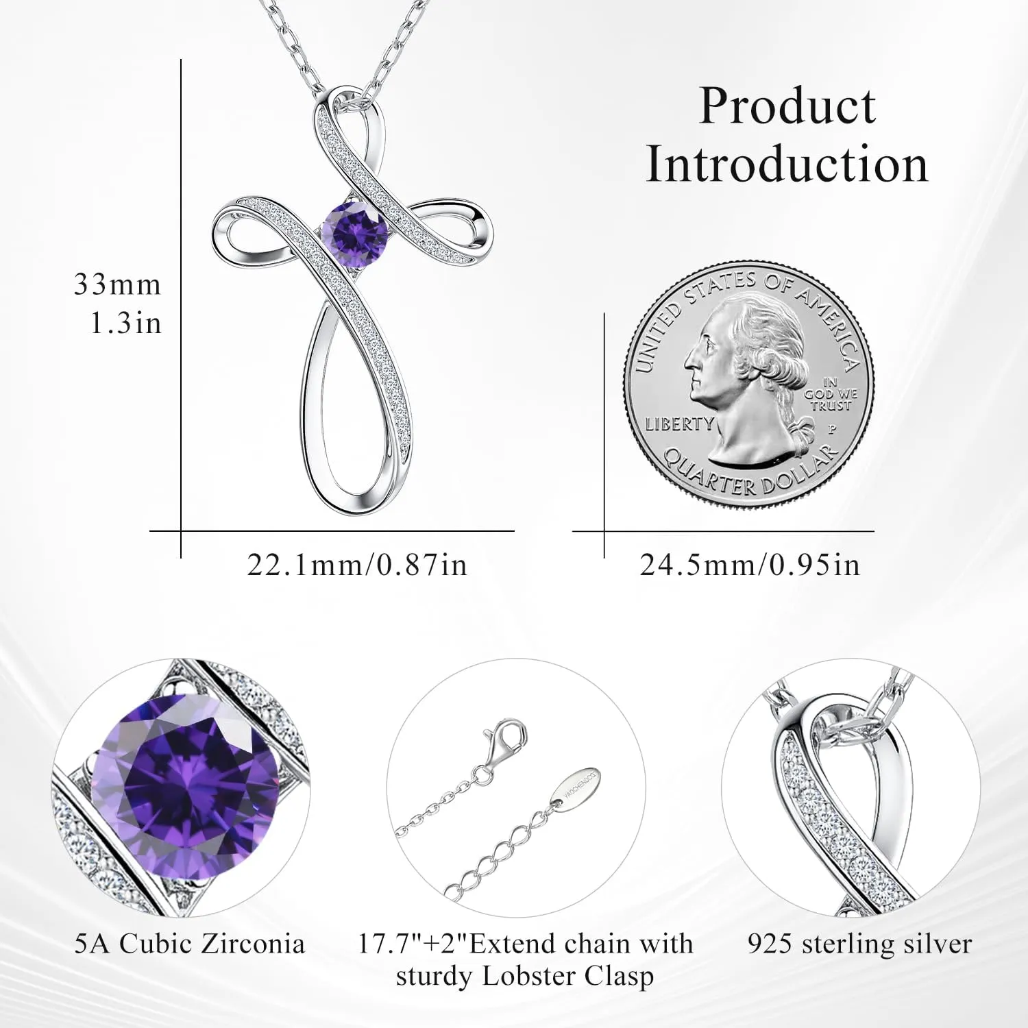 925 Sterling Silver Cross Necklace for Women, womens Elegant CZ Pendant Necklaces, Cubic Zirconia Celtic Crosses Jewelry, Hypoallergenic Trendy Birthday Baptism Confirmation Gift for Wife Mom Daughter