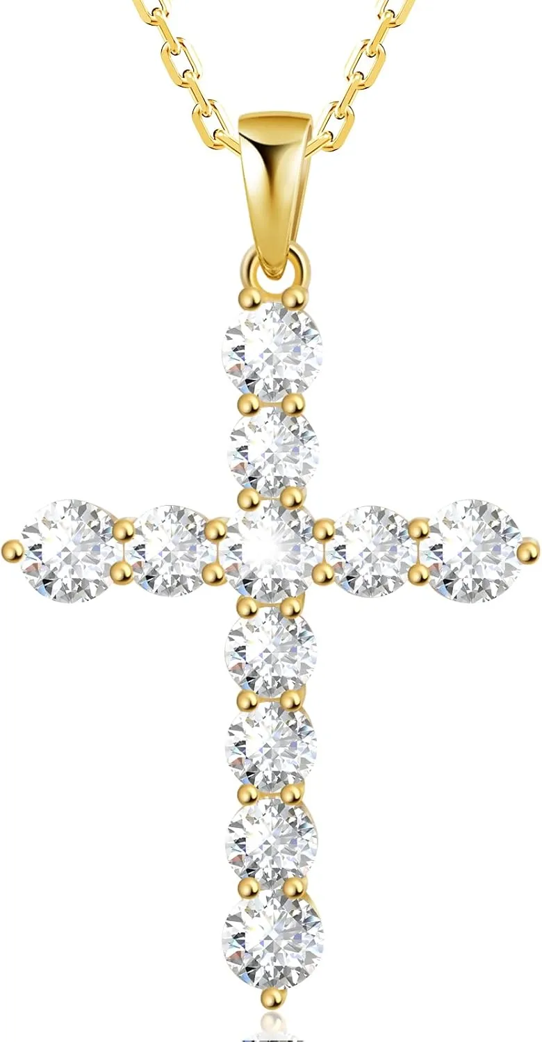 925 Sterling Silver Cross Necklaces for Women Infinity Cross Pendant Necklace Luxurious Princess Cut Twisted Faith Crucifix Birthday Christmas Gifts for Mom Wife Grandma, Chain Length 17.7" 2"