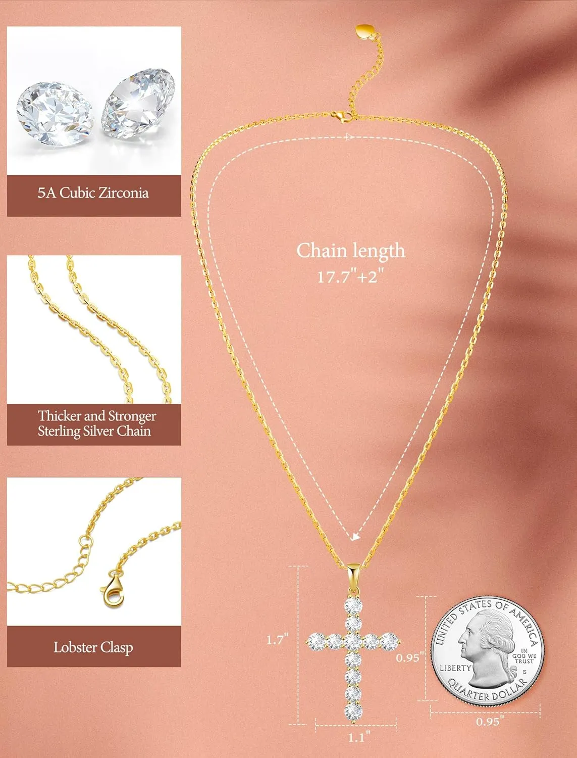 925 Sterling Silver Cross Necklaces for Women Infinity Cross Pendant Necklace Luxurious Princess Cut Twisted Faith Crucifix Birthday Christmas Gifts for Mom Wife Grandma, Chain Length 17.7" 2"