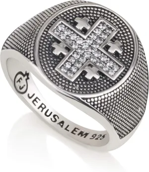 925 Sterling Silver Jerusalem Ring Cross 0.16" Silver Cubic Zirconia Unique Bible Blessings Israel Gifts Rare Art Handmade Jewelry Holyland Hebrew Spiritual