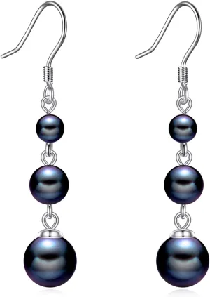 925 Sterling Silver Pearl Dangle Earrings Three Pearls Drop Jewelry Birthday Gifts for Women