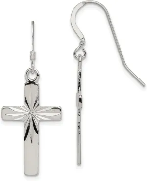 925 Sterling Silver Polished Religious Faith Cross Shepherd Hook Earrings 38x15mm Wide Dangle Earring for Women