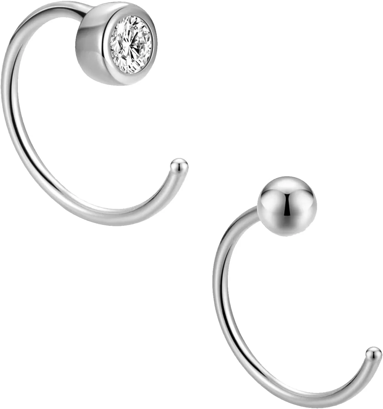 925 Sterling Silver Small Thin 20G Nose Ring Hoop Set for Women and Men - Includes 2 Unique Styles