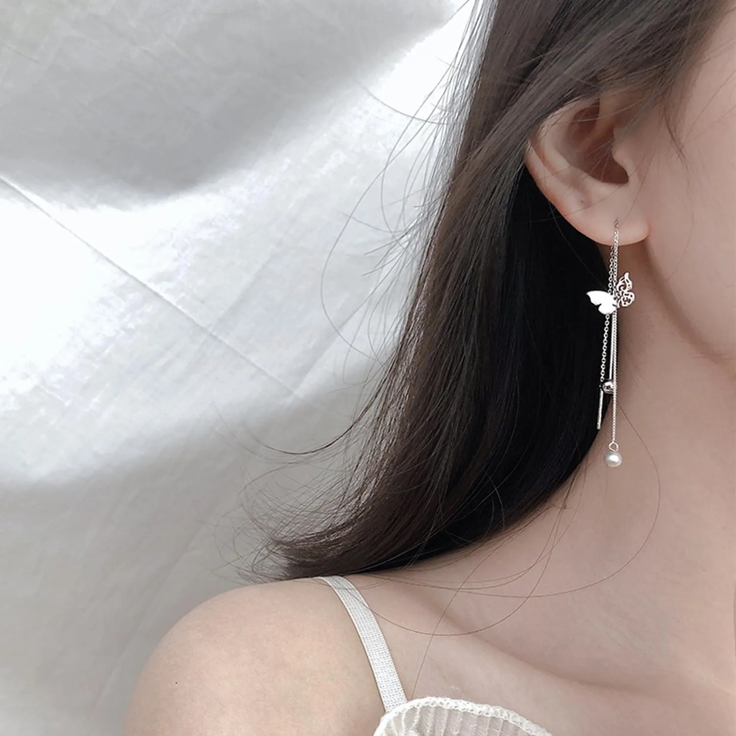 925 Sterling Silver Spiral Threader Earrings for Women Chain Tassel Earrings Handmade Twisted Pull Through Earrings for Women