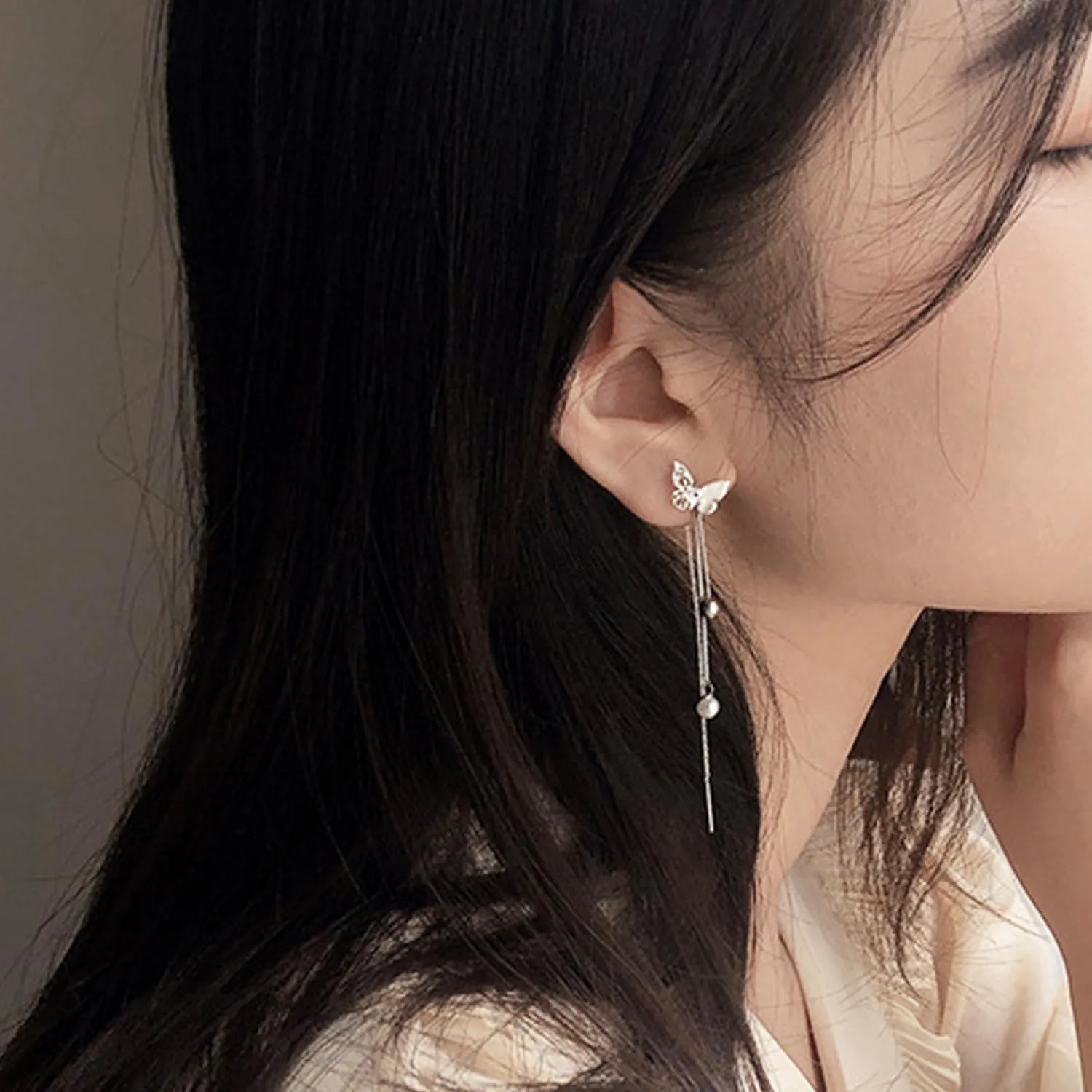 925 Sterling Silver Spiral Threader Earrings for Women Chain Tassel Earrings Handmade Twisted Pull Through Earrings for Women