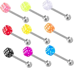 9Pcs Capsule Dice Tongue Rings Creative Body Jewelry Delicate Tongue Piercings Mixed Colors for Unique Tongue Decors for Fashion Statement