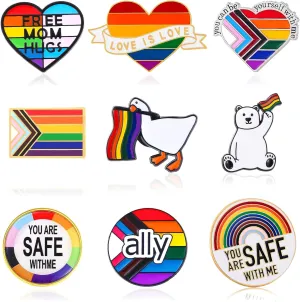 9PCS Rainbow Pride Enamel Lapel Pin LGBTQ Ally Gay Pins YOU ARE SAFE WITH ME PIN for Clothing Backpack Hat Decoration Brooch Badge Jewelry Gift