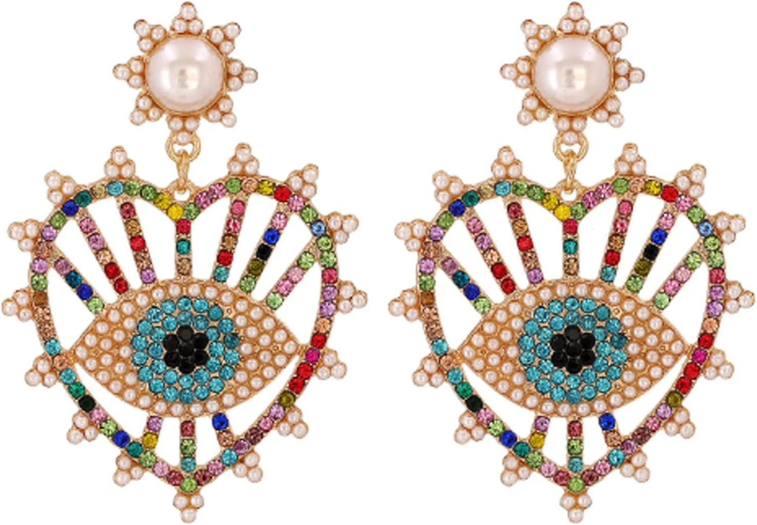 ABJFJE Gold Tone Evil Eyes Statement Dangle Earrings Dainty Zirconia Eye Ear Jacket Drop Earrings for Women Fashion Post Perfect Jewelry for Party Prom and Evening