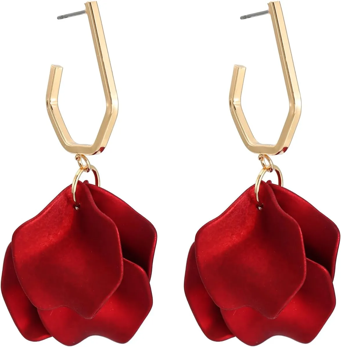Acrylic Petal Earrings for Women, Long Rose Petal Dangle Earrings Boho Flower Statement Earrings Floral Jewelry