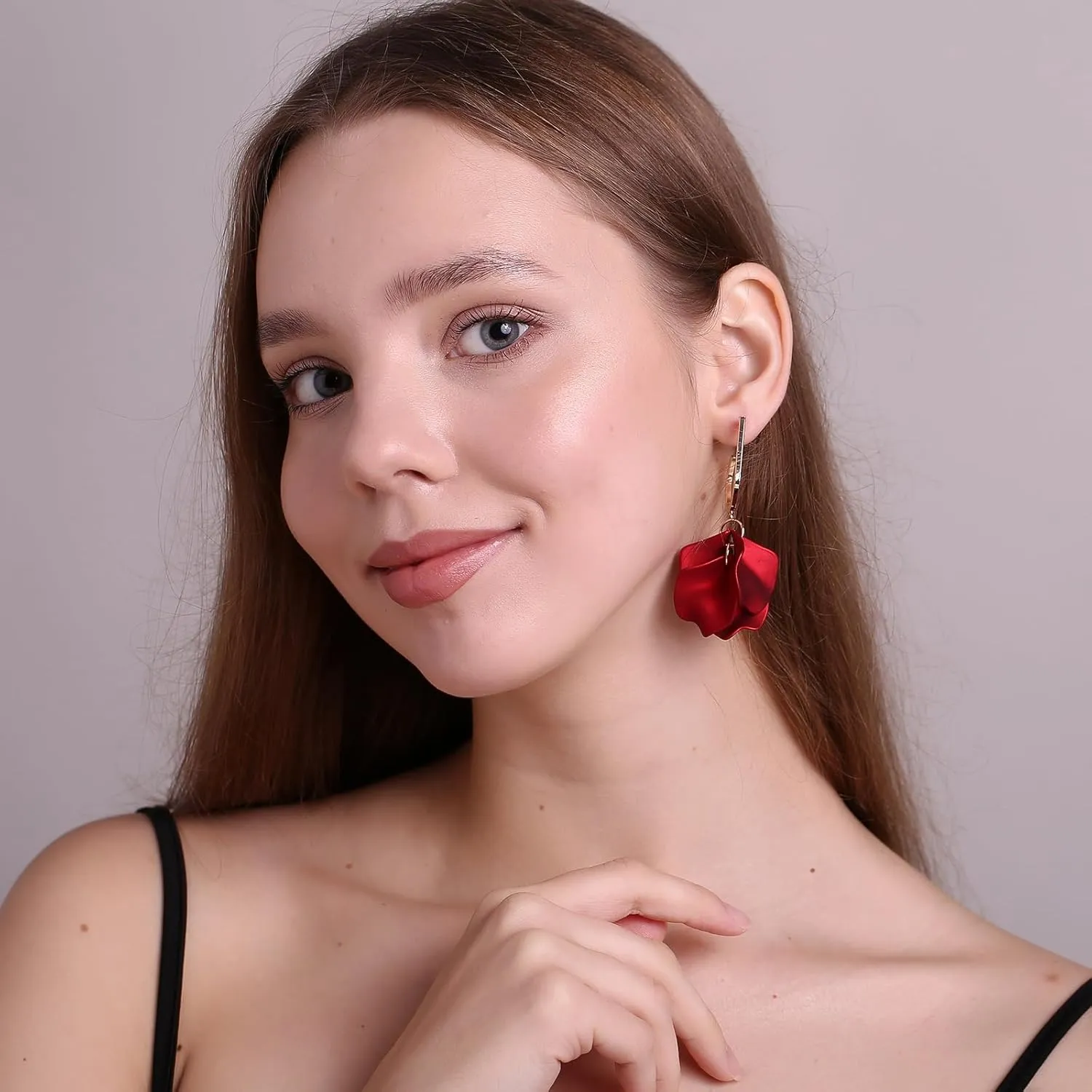 Acrylic Petal Earrings for Women, Long Rose Petal Dangle Earrings Boho Flower Statement Earrings Floral Jewelry