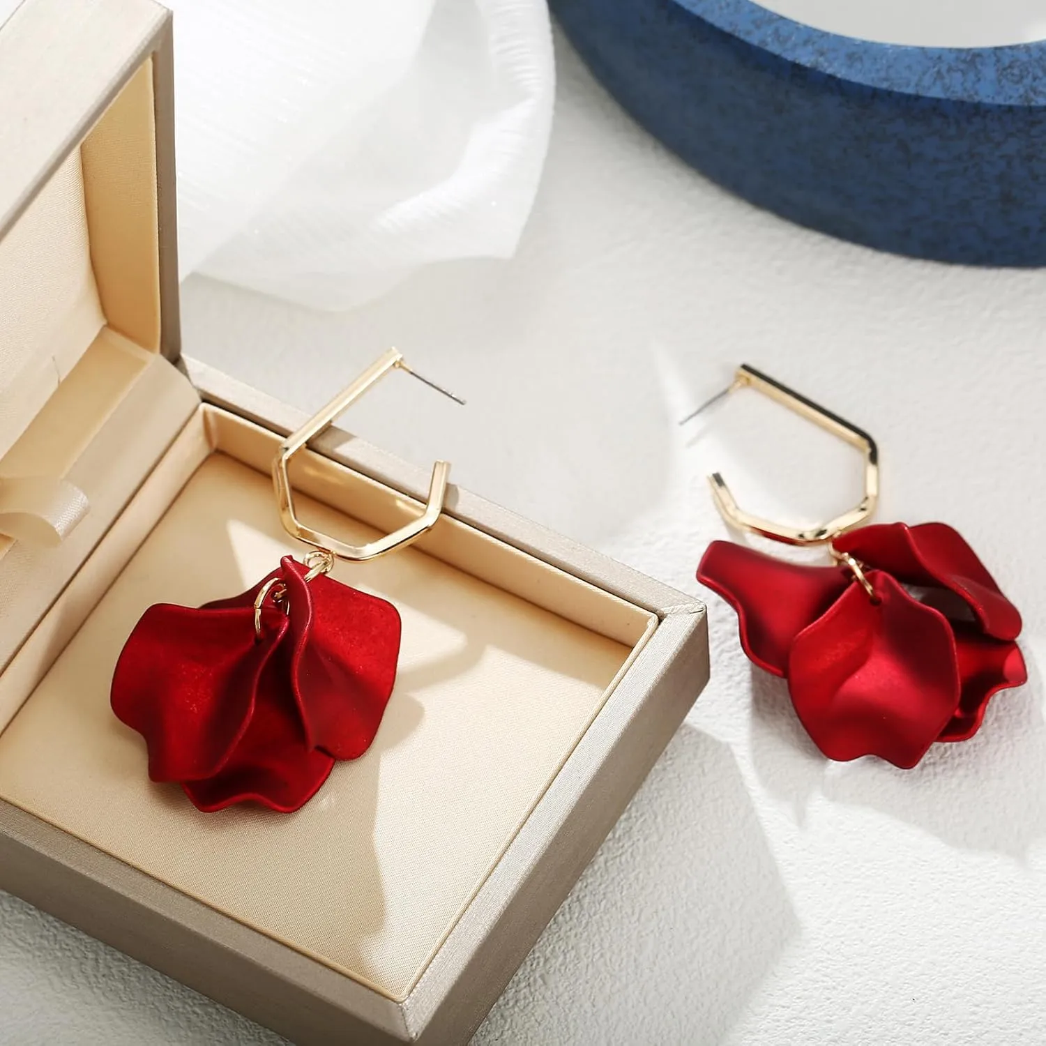 Acrylic Petal Earrings for Women, Long Rose Petal Dangle Earrings Boho Flower Statement Earrings Floral Jewelry