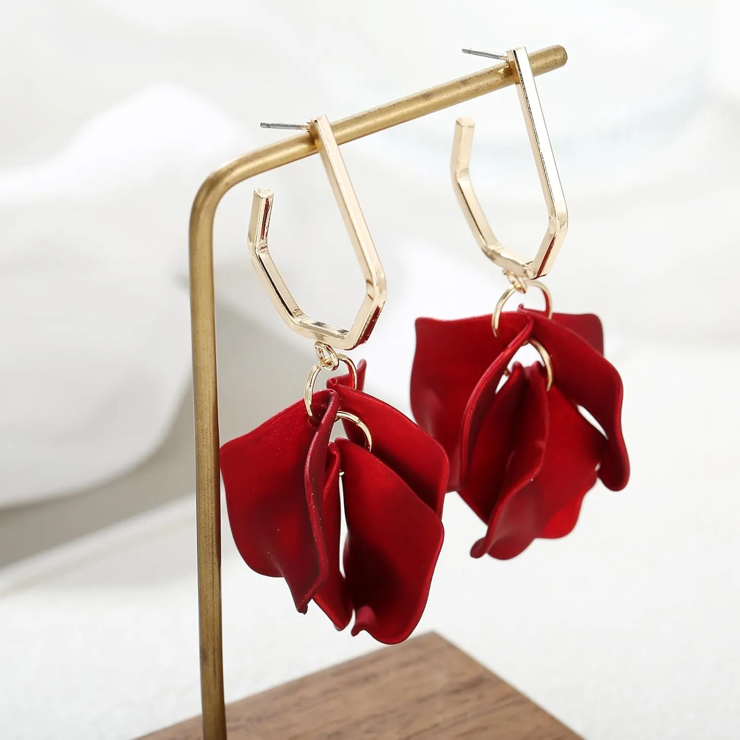 Acrylic Petal Earrings for Women, Long Rose Petal Dangle Earrings Boho Flower Statement Earrings Floral Jewelry