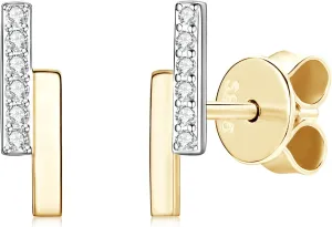 AINUOSHI Minimalist Moissanite Stud Earrings for Women, Mini Bar Bypass Studs Dainty Small Earring in 925 Sterling Silver Mix Two Tone Gold Color Come with GRA Certificate Imitation Diamond Alternatives