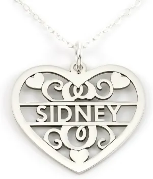 AJ's Collection Sterling Silver Fancy Heart Initial and Name Necklace. Choice of 925, 14k Gold Plate, or Rose Gold Plate Over Sterling Silver