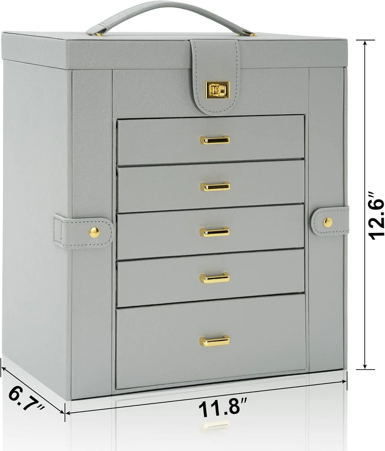AKOZLIN Extra Large 6-Tier Jewelry Box Organizer Functional Huge, 5 Drawers Leather Jewelry Storage Case for Women Girls Ring Necklace Earring Bracelet Holder Organizer with Mirror Grey