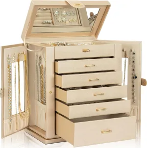 AKOZLIN Jewelry Box 360 Rotating 6-Tier Functional Jewelry Storage Case Organizer for Women Girls Ring Necklace Earring Bracelet Holder with Mirror