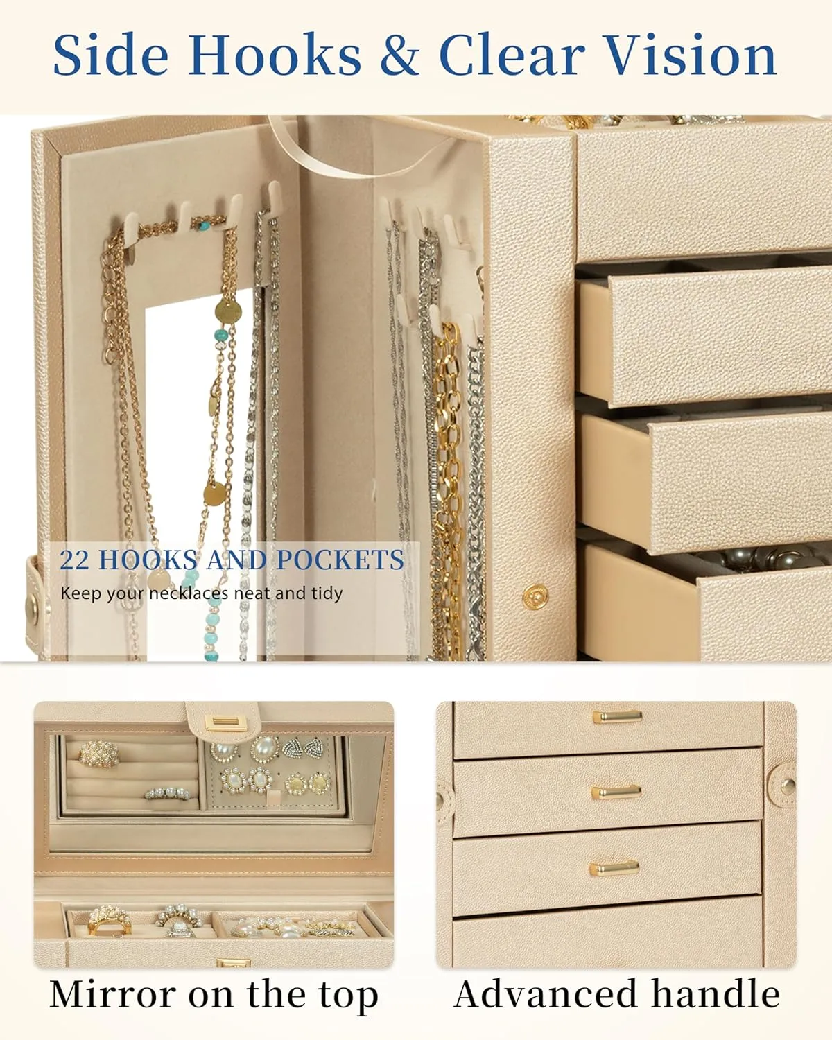 AKOZLIN Jewelry Box 360 Rotating 6-Tier Functional Jewelry Storage Case Organizer for Women Girls Ring Necklace Earring Bracelet Holder with Mirror