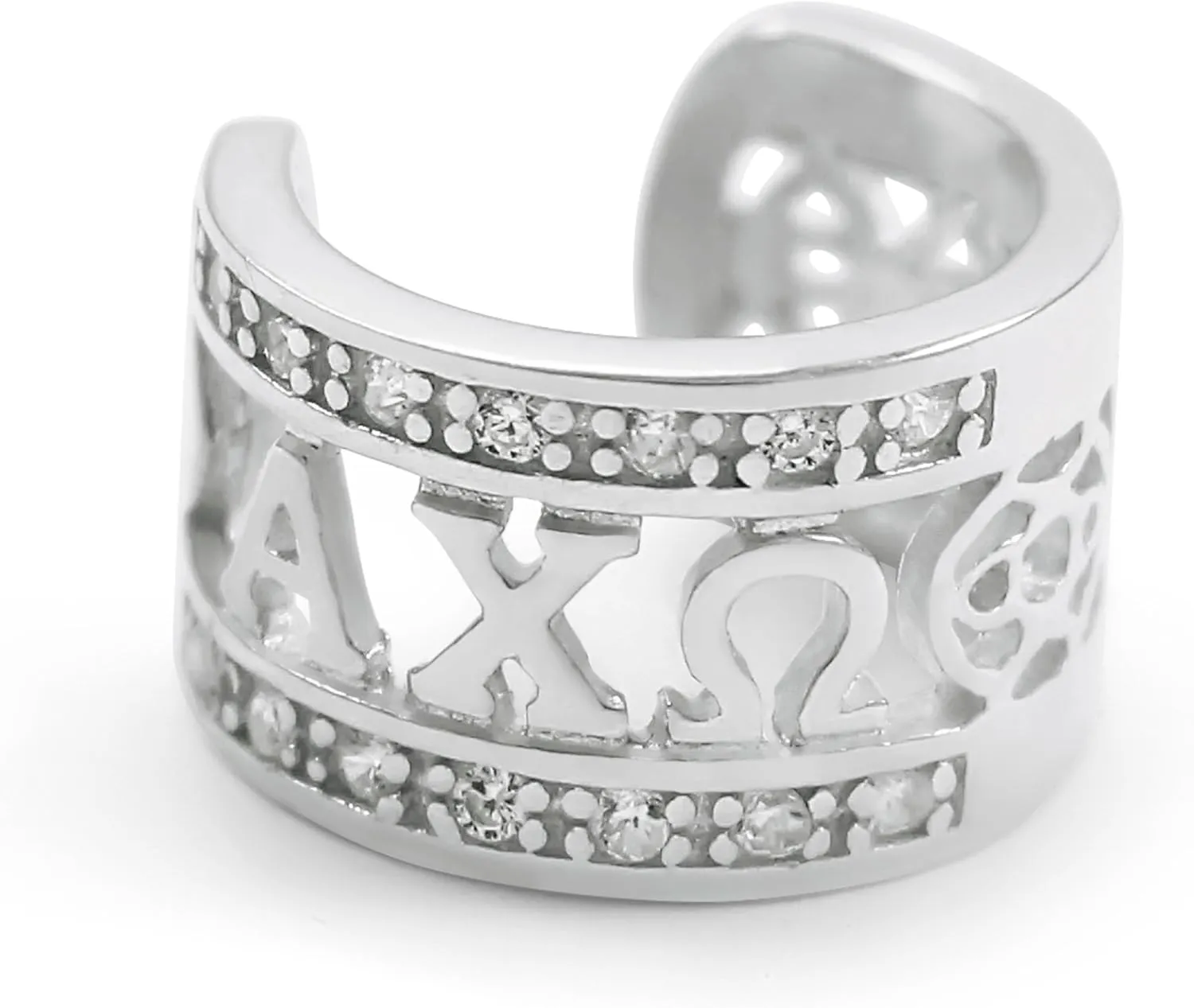 Alpha Chi Omega Sorority Ear Cuff with intricate details, CZs and Greek Letters