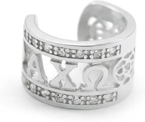 Alpha Chi Omega Sorority Ear Cuff with intricate details, CZs and Greek Letters