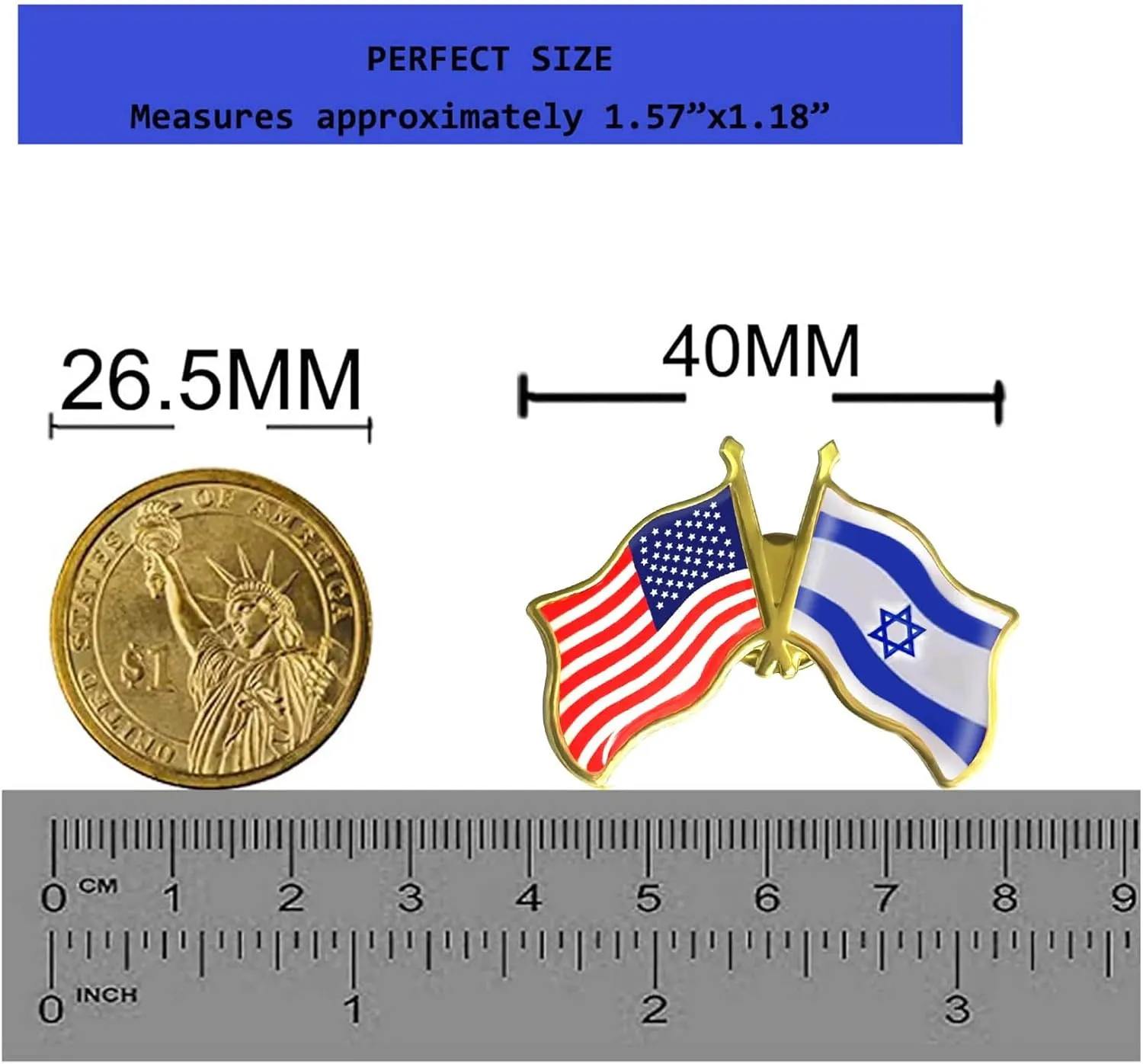American US Israel Friendship 6/12/50/100 Pack Flag Pins - 1.5' Patriotic USA Support Israeli Badge Souvenirs - I Stand with Israel