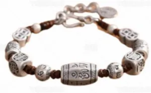 Ancient Silver Hand-woven Bracelet with Beads, Religious Style, Suitable for All Occasions