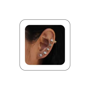 Andelaisi Boho Crystal Clip Cuff Earrings Gold Cz Evil Eye Cuff Cartilage Earrings CZ Eye Climber Cuff Earrings Vintage Rhinestone Wrap Cuff Earrings Non pierced earrings Jewelry for Women
