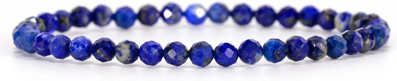 Angelstones Natural Gemstone Small Beaded Stretch Bracelet, 4mm Faceted Round Beads, Crystal Healing Bracelet for Women