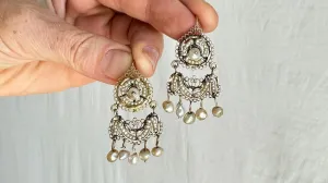 Antique Oaxacan Gold Filigree Earrings with Pearls. 10k. Mexico. Frida Kahlo. 0847