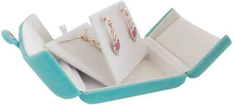 Aqua Packaging Case Premium Velvet Jewelry Gift Box Double Layer Function Necklace Earring Combo (Jewelry not included)