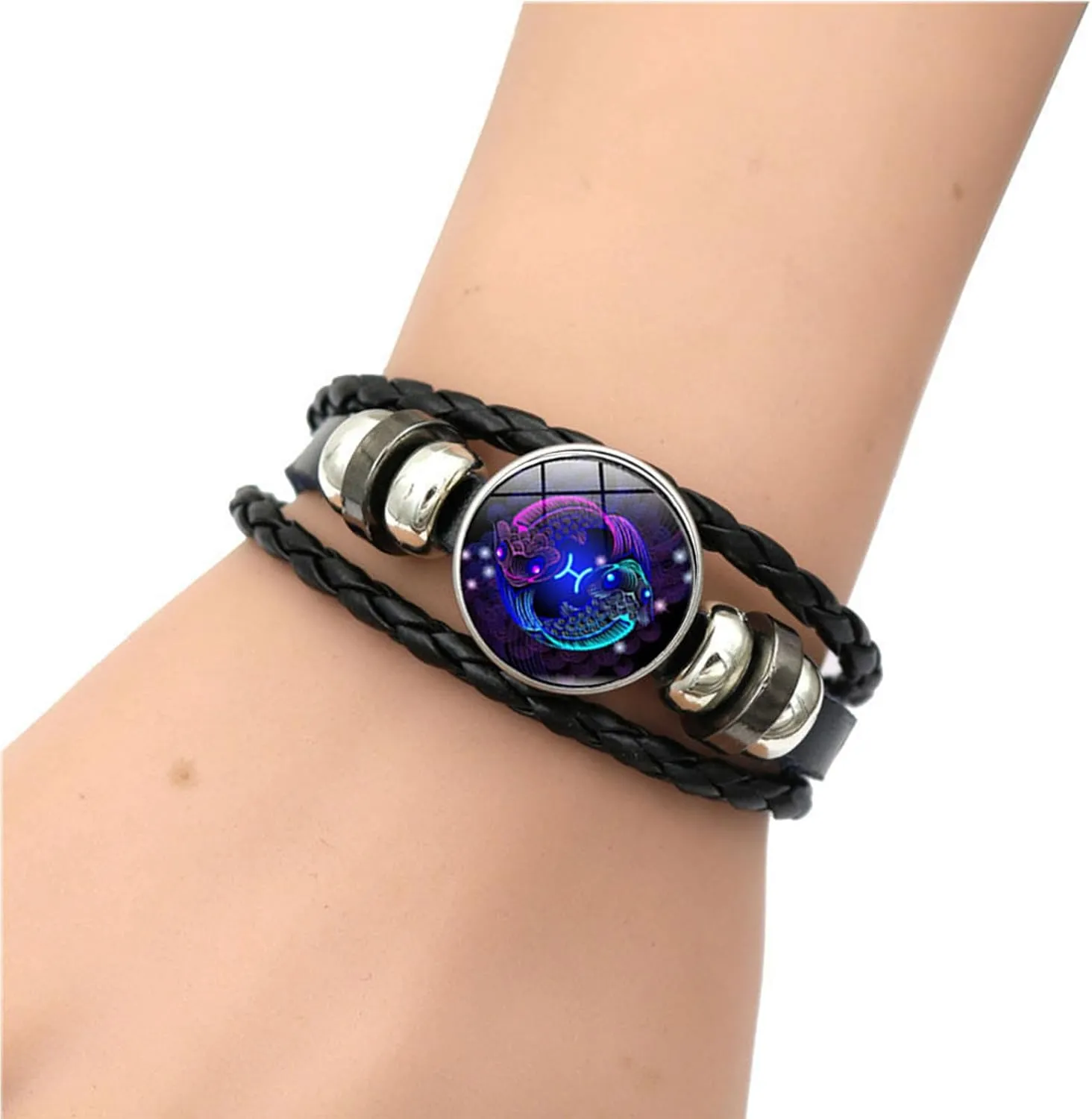 Atiptu Zodiac Signs Spirit Bracelet Multilayer Adjustable 12 Constellation Zodiac Leather Bracelets for Women Men Handmade Woven Glow in the Dark Zodiac Jewelry for Constellation Lover