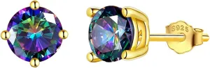 Aurora Tears Mystic-topaz Rainbow Studs Earrings Men 925 Sterling Silver Women Small Stud Crystal Cubic Zirconia Minimalist Stud Earring Girls Dating Jewelry Boys Gift