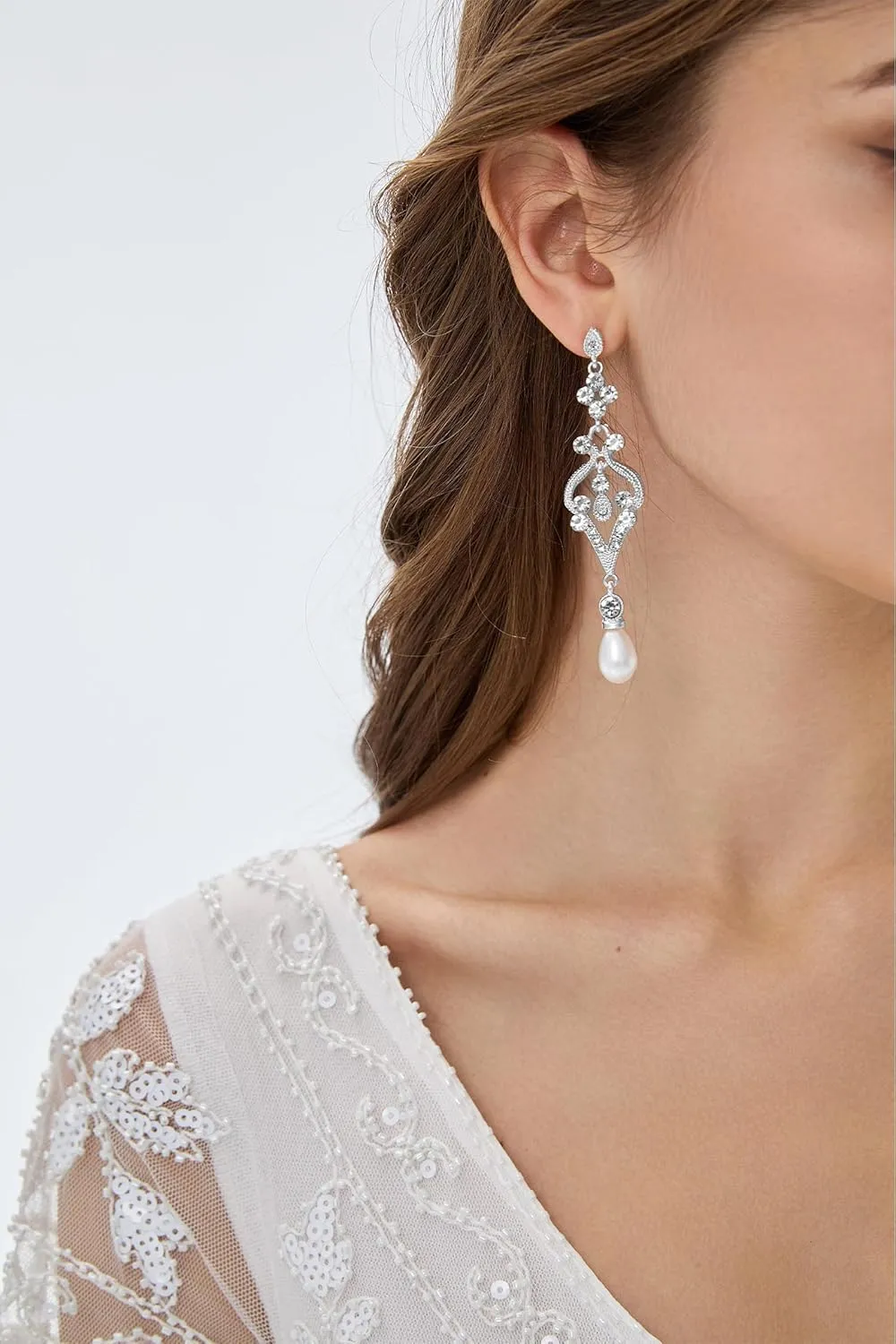 BABEYOND 1920s Flapper Art Deco Gatsby Earrings 20s Flapper Gatsby Accessories Vintage Wedding Dangle Pearl Earrings