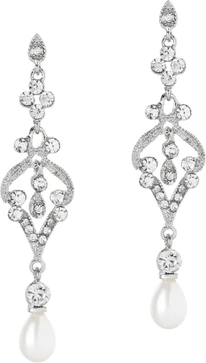 BABEYOND 1920s Flapper Art Deco Gatsby Earrings 20s Flapper Gatsby Accessories Vintage Wedding Dangle Pearl Earrings