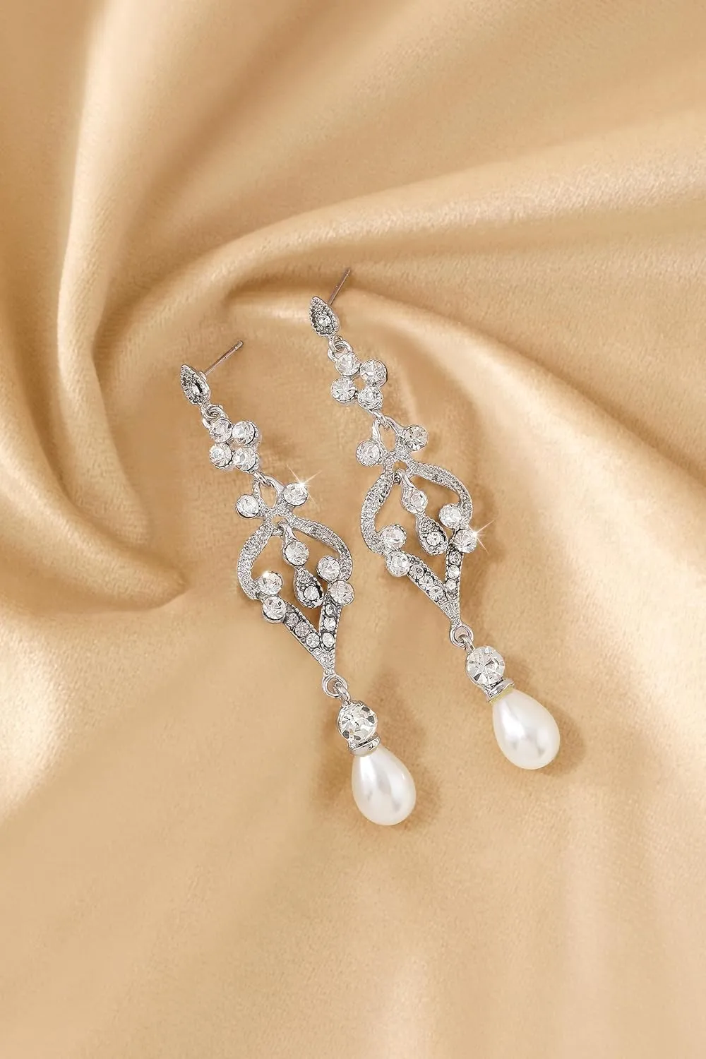 BABEYOND 1920s Flapper Art Deco Gatsby Earrings 20s Flapper Gatsby Accessories Vintage Wedding Dangle Pearl Earrings