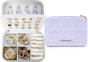 BAGSMART Travel Jewelry Box, Small PU Leather Jewelry Organizer, Portable Double Layer Case for Necklaces, Rings, Earrings, Bracelets, Lilac Purple