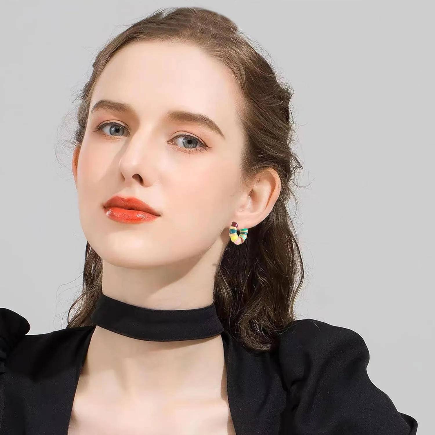 Bamboo Hoops Earrings Colored Enamel Cute Dripping Oil Huggie Earrings Jewelry for Women