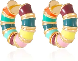 Bamboo Hoops Earrings Colored Enamel Cute Dripping Oil Huggie Earrings Jewelry for Women