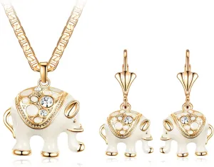 Barzel 18K Gold Plated Elephant Necklace & Earrings Set - Made In Brazil