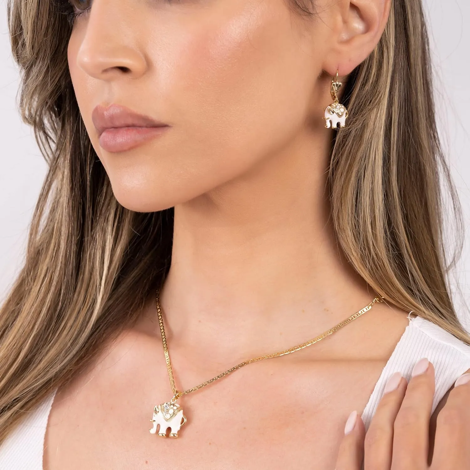 Barzel 18K Gold Plated Elephant Necklace & Earrings Set - Made In Brazil