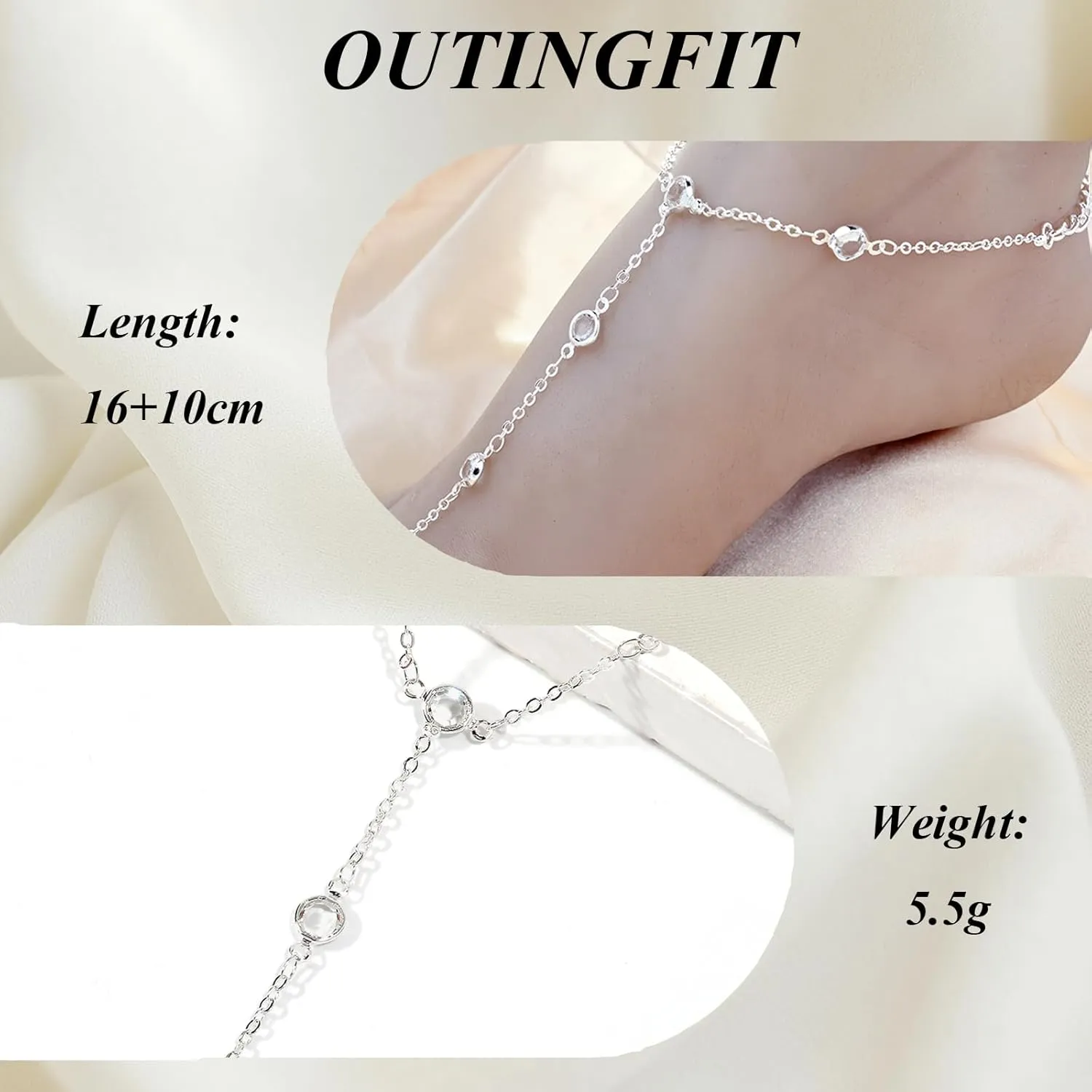Beaded Ankle Bracelets for Women With Toe Ring Foot Chain Waterproof Boho Rhinestone Adjustable Foot Chain Wedding Jewelry for Bride